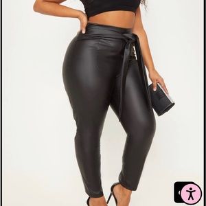 Faux leather belted pant